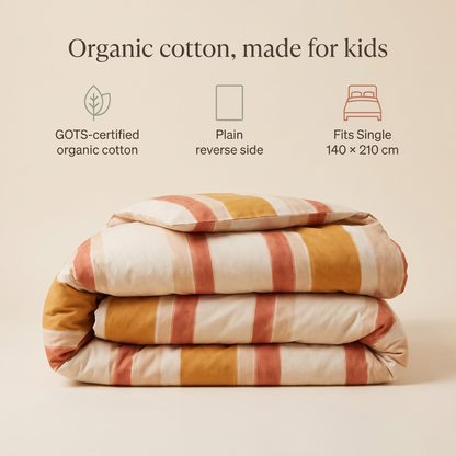 Little Teekie Organic Cotton Kids Quilt Cover | Single 140x210cm – Sun-Soaked Stripe – key features