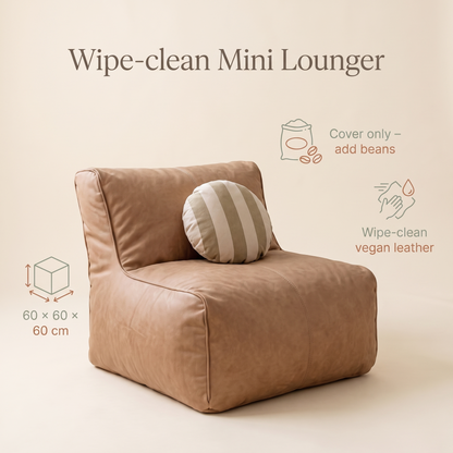 Little Teekie Kids Bean Bag Lounger Cover | Vegan Leather Cube 60cm – Tan – key features