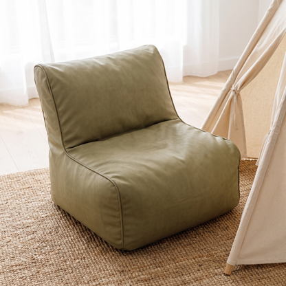 Little Teekie Kids Bean Bag Lounger Cover | Vegan Leather Cube 60cm – Sage – lifestyle hero