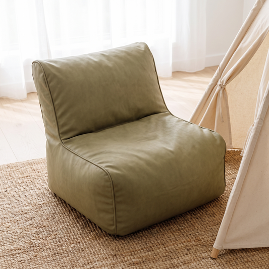 Little Teekie Kids Bean Bag Lounger Cover | Vegan Leather Cube 60cm – Sage – lifestyle hero