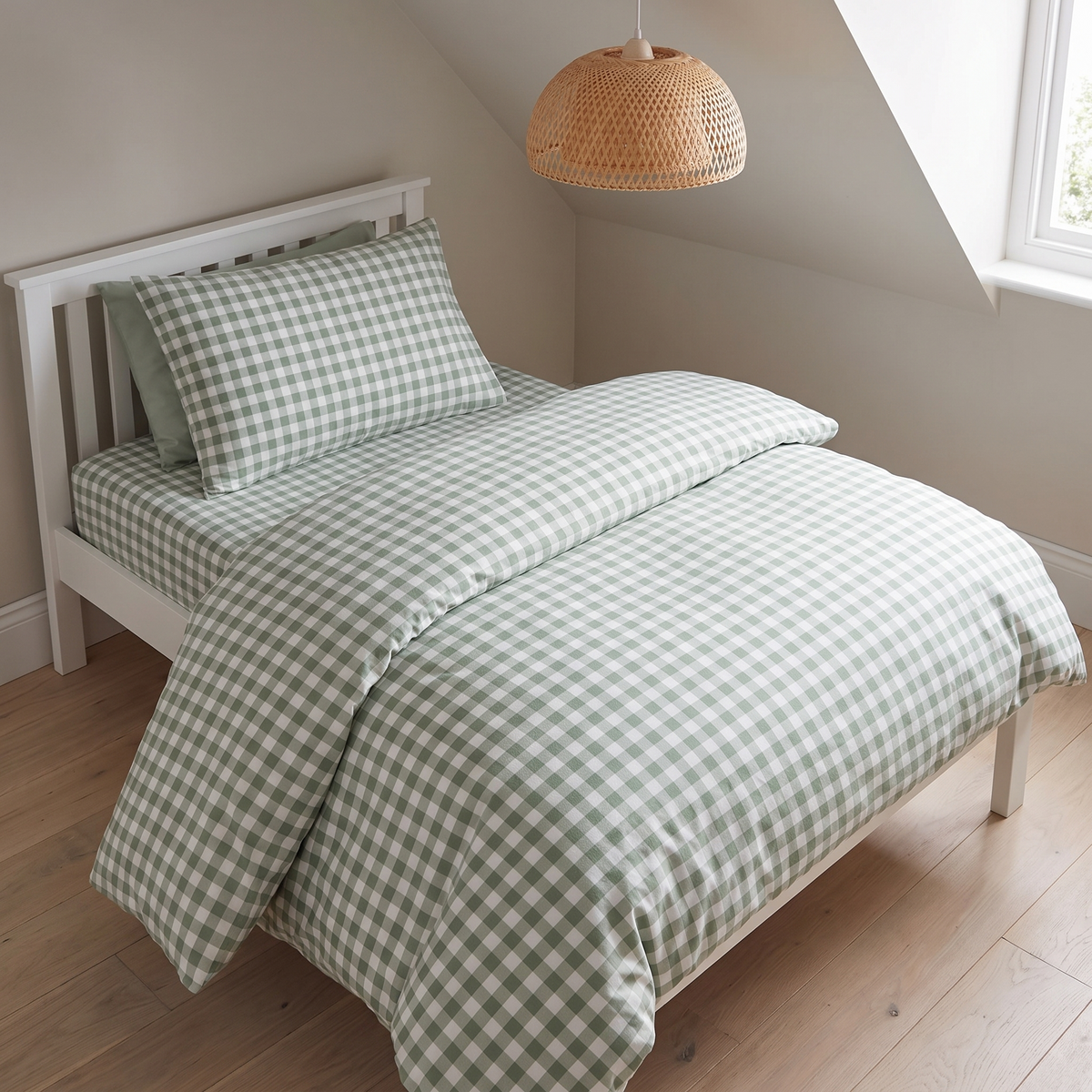 Little Teekie Gingham Organic Cotton Quilt Cover | Single 140x210cm – Sage – lifestyle hero