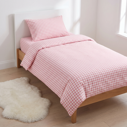 Little Teekie Gingham Organic Cotton Quilt Cover | Single 140x210cm – Candy Pink – lifestyle hero