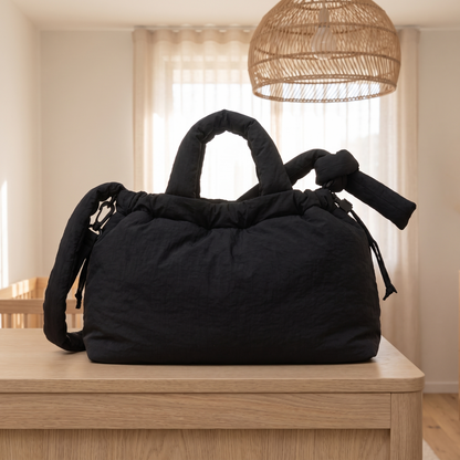 Little Teekie Recycled Nylon Pram Caddy | Lightweight Baby Bag – Black – lifestyle hero