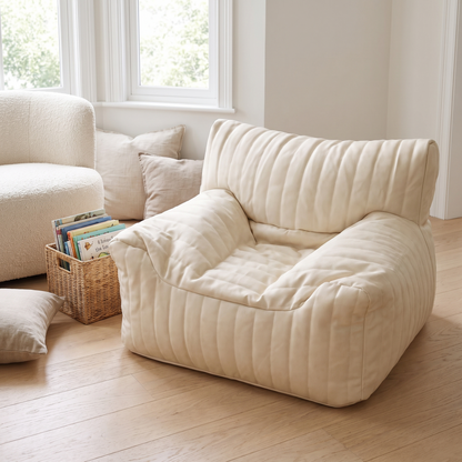 Little Teekie Kids Bean Bag Lounger Cover | Vegan Leather 85x75x60cm with Cotton Insert – Ivory – lifestyle hero