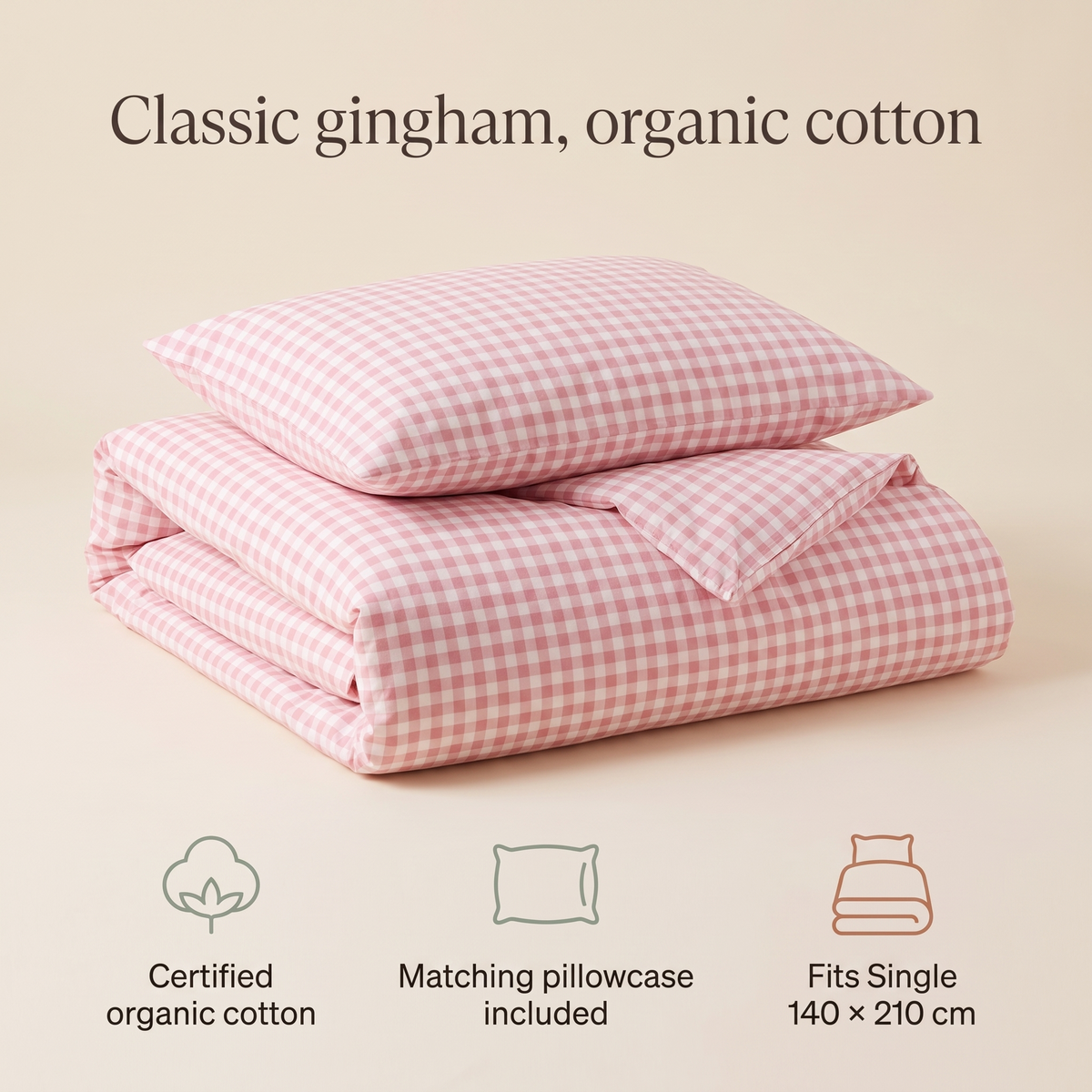 Little Teekie Gingham Organic Cotton Quilt Cover | Single 140x210cm – Candy Pink – key features