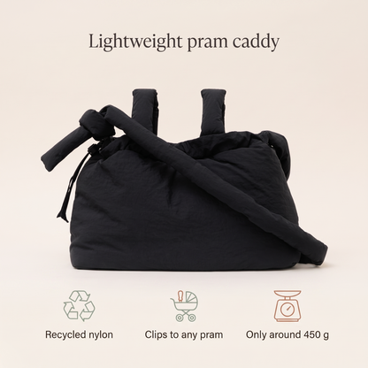 Little Teekie Recycled Nylon Pram Caddy | Lightweight Baby Bag – Black – key features