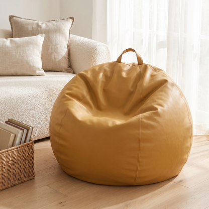 Little Teekie Round Kids Bean Bag Cover | Lay-Flat or Sit-Up Vegan Leather 90cm – Mustard – lifestyle hero