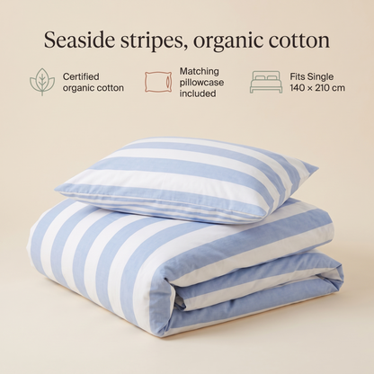Little Teekie Stripe Organic Cotton Quilt Cover | Single 140x210cm – Seaside Stripe – key features