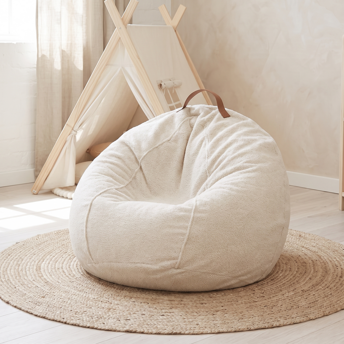 Little Teekie Teddy Boucle Kids Bean Bag Chair Cover | 80cm with Carry Handle – Oat – lifestyle hero