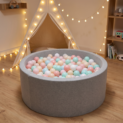 Little Teekie Soft Foam Ball Pit | Luxe Fabric 90cm, Balls Not Included – Oat – styled in a living room