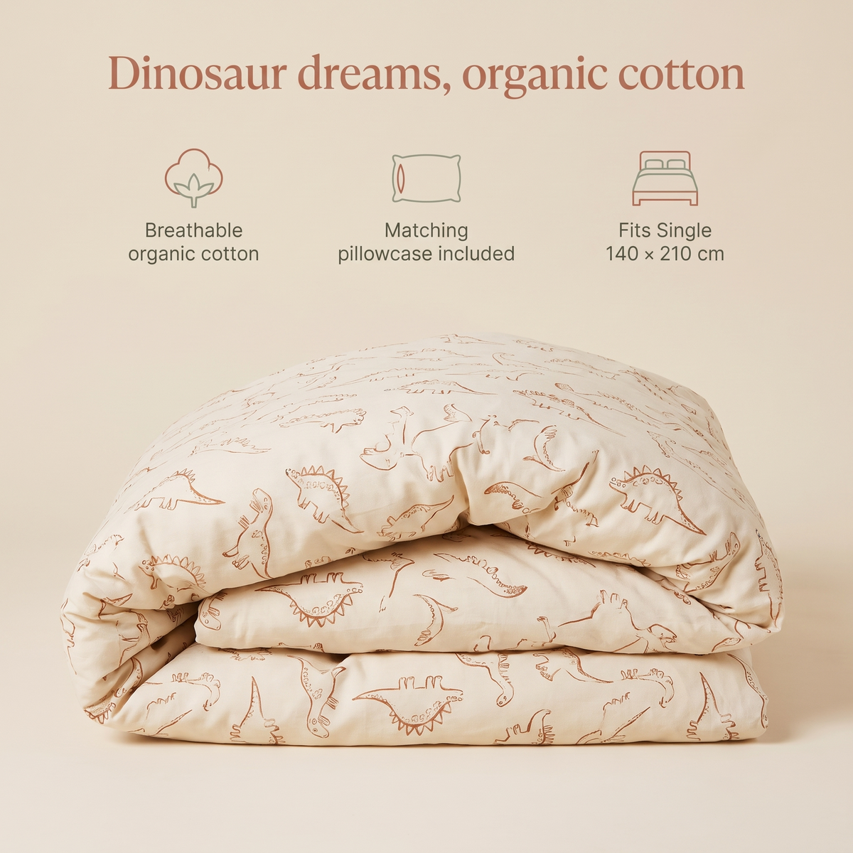 Little Teekie Dinosaur Organic Cotton Kids Quilt Cover | Single 140x210cm – Dinosaur – key features