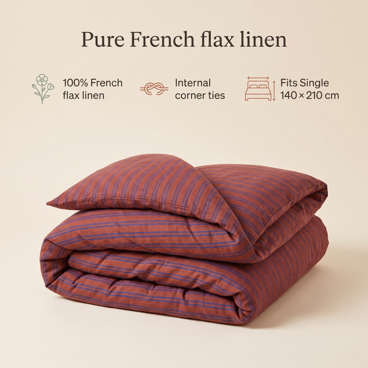 Little Teekie French Flax Linen Kids Quilt Cover | Single 140x210cm – Burnt Sienna – key features