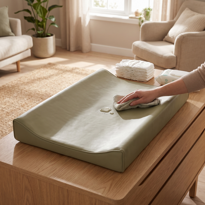 Little Teekie Baby Changing Pad | Waterproof Vegan Leather, Dual Foam 48x70cm – Sage – styled in a nursery