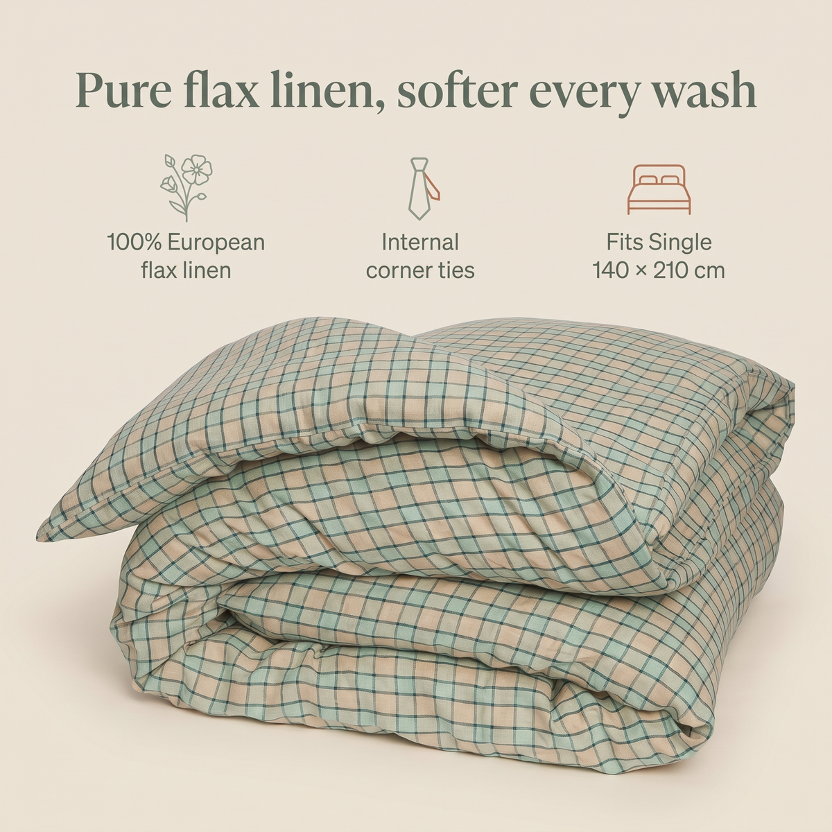 Little Teekie French Flax Linen Kids Quilt Cover | Single 140x210cm – Sage – key features