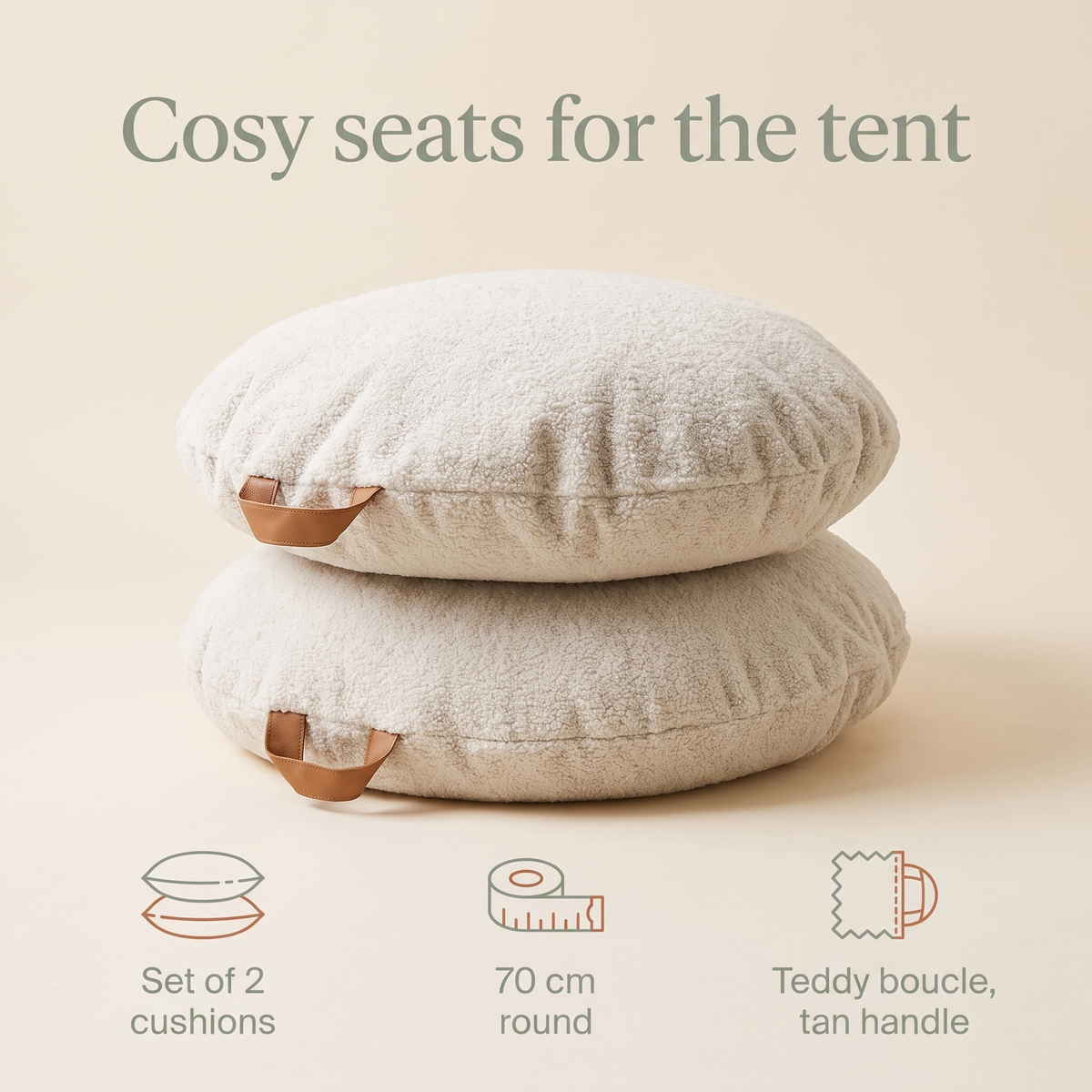Little Teekie Tent Cushion Pair | Teddy Boucle Round Floor Cushions 70cm – Oat – key features