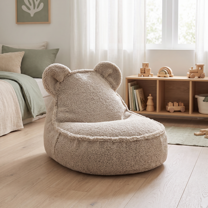 Little Teekie Bear Ear Kids Bean Bag Chair Cover | Sherpa Teddy 60x42x70cm – Biscuit – lifestyle hero