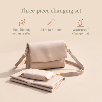 Little Teekie 3-Piece Changing Set | Vegan Leather Clutch, Change Mat & Wipes Case – Oat – key features