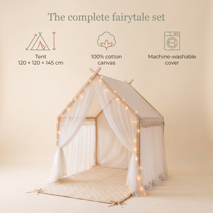 Little Teekie Play Tent & Mat Bundle | Fairytale Tent, Quilted Mat & USB Fairy Lights – Ivory – key features