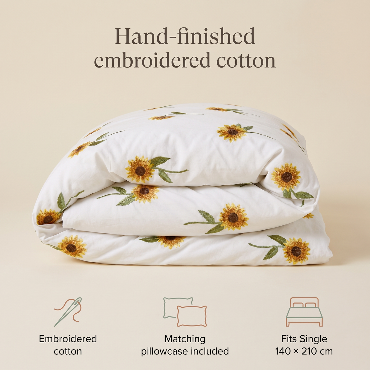 Little Teekie Embroidered Cotton Kids Quilt Cover | Single 140x210cm – Sunflower Embroidery – key features