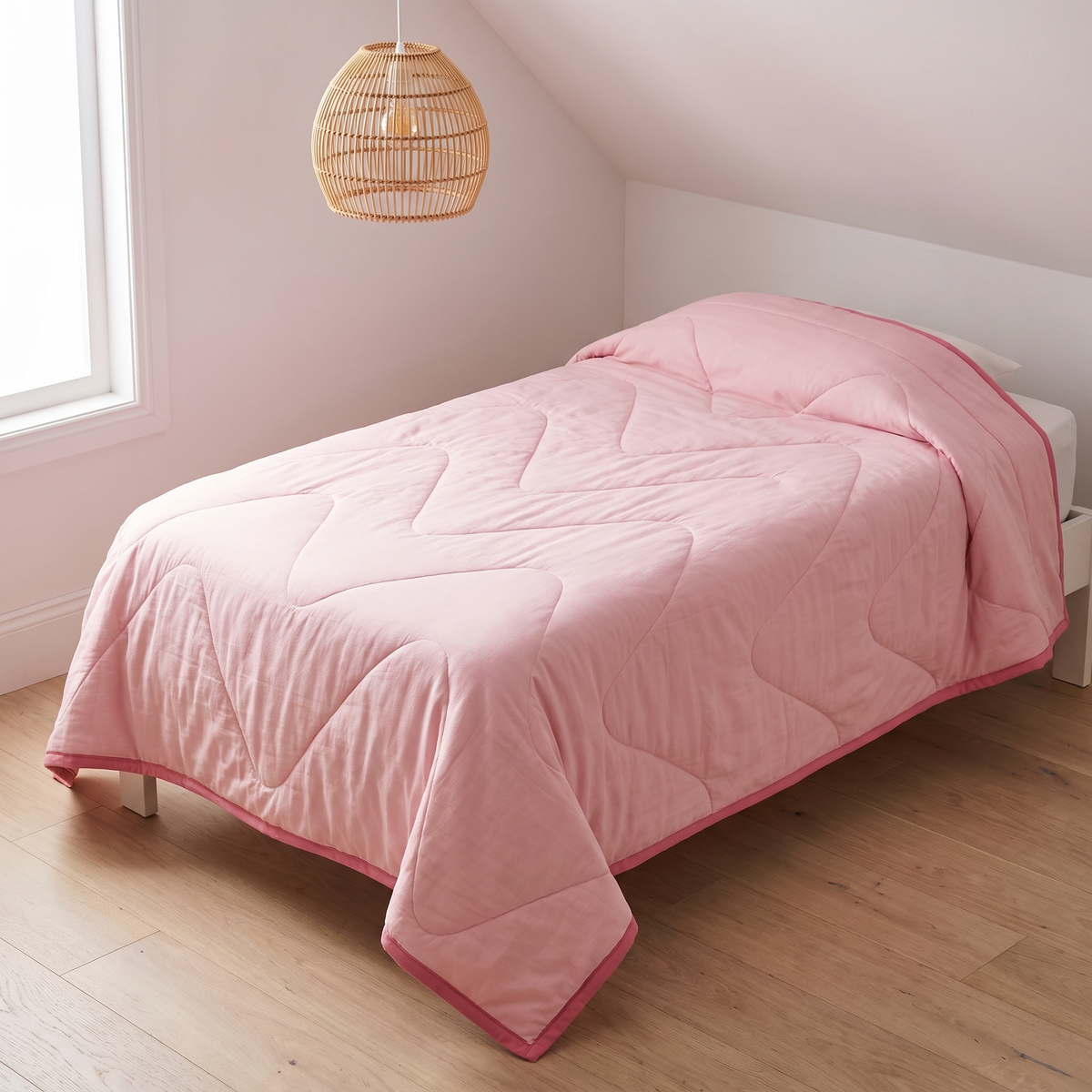 Little Teekie Quilted Bamboo Cotton Cot Bedspread | Cot Size – Blush – lifestyle hero