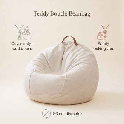Little Teekie Teddy Boucle Kids Bean Bag Chair Cover | 80cm with Carry Handle – Oat – key features