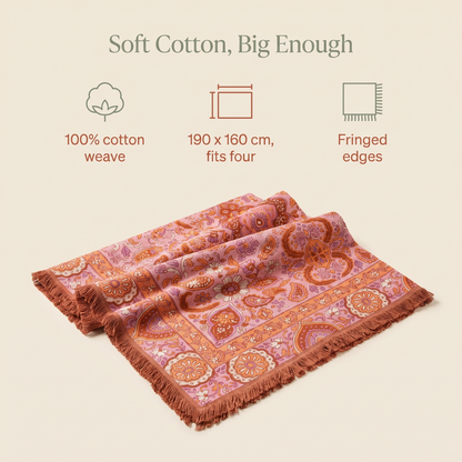 Little Teekie Woven Cotton Picnic Rug | Fringed XL 190x160cm – Sage Stripe – key features