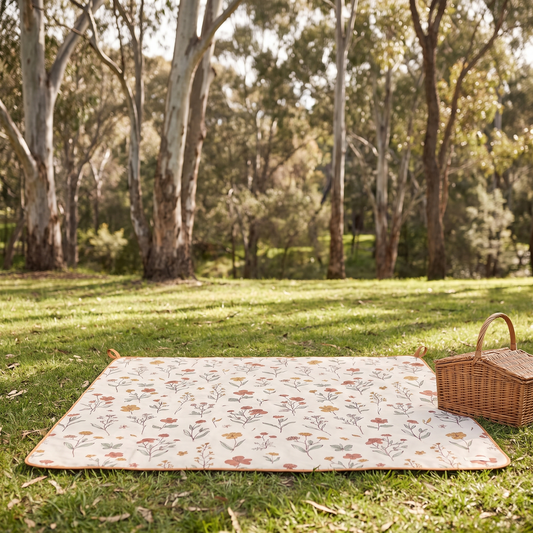 Little Teekie Recycled Waterproof Picnic Rug | XL 200x200cm with Peg Kit – Wildflower – lifestyle hero