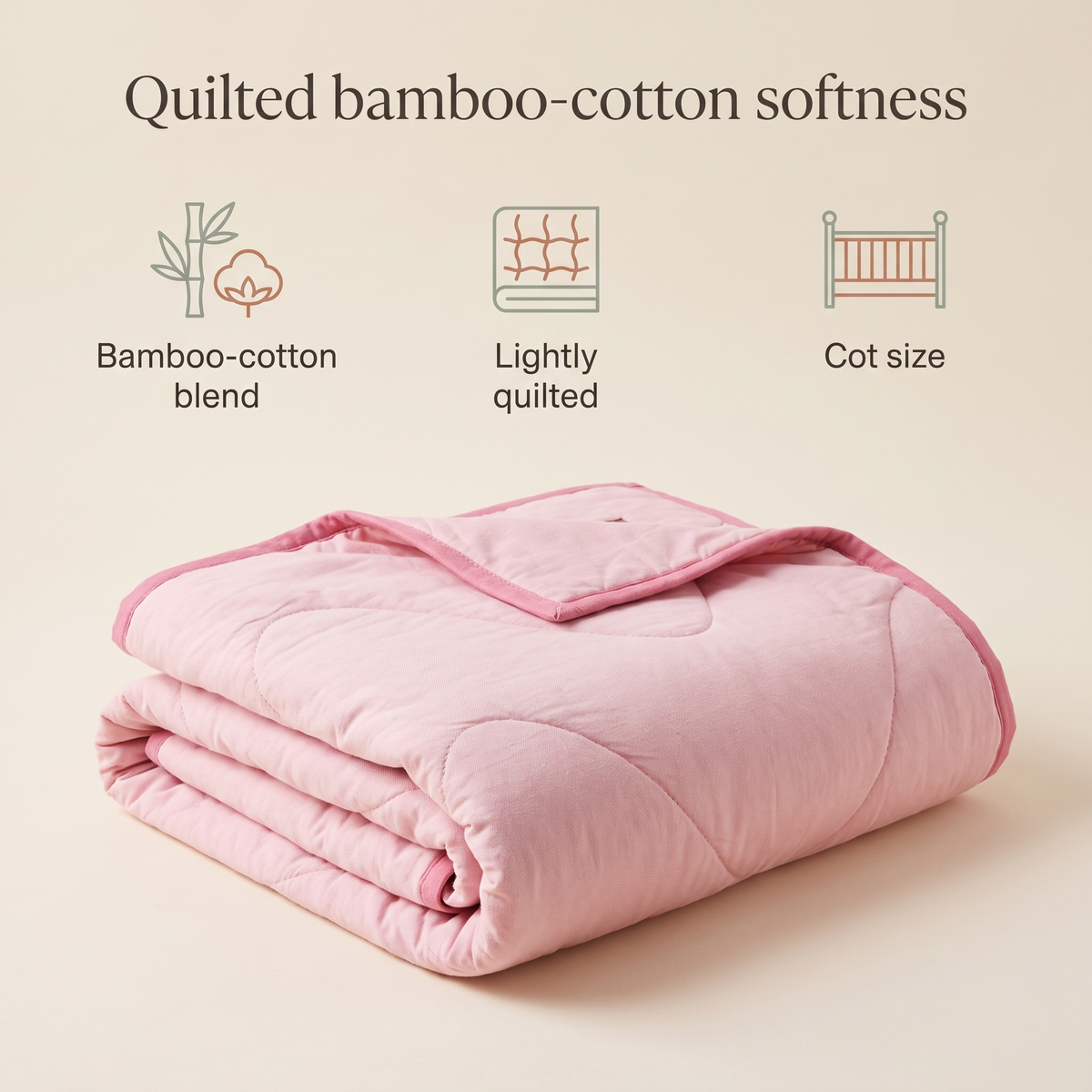 Little Teekie Quilted Bamboo Cotton Cot Bedspread | Cot Size – Blush – key features