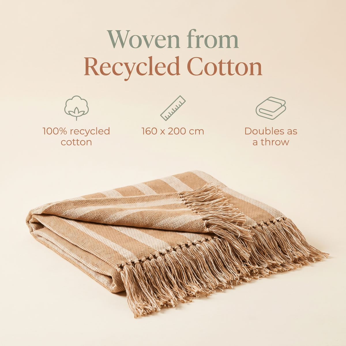 Little Teekie Woven Recycled Cotton Picnic Rug | Fringed XL 160x200cm – Black & Natural Stripe – key features
