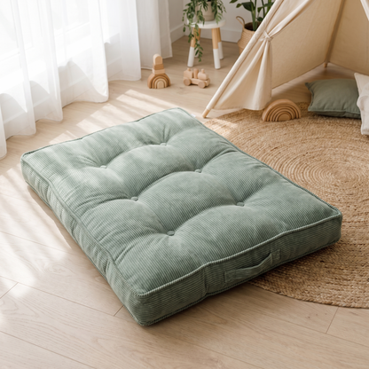Little Teekie Corduroy Tufted Floor Cushion | Kids Floor Pillow 60cm, Filled – Sage – lifestyle hero