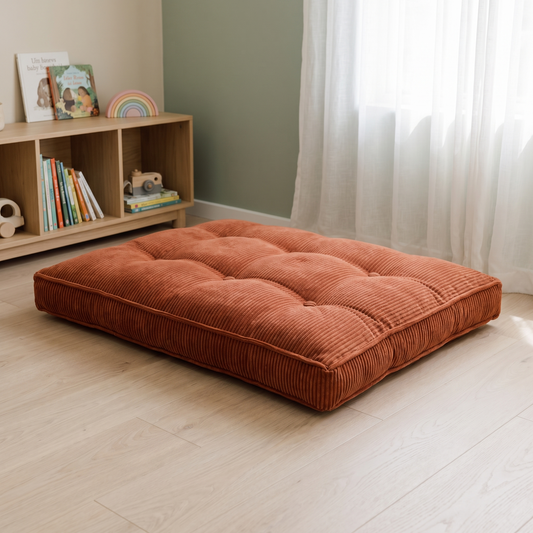 Little Teekie Corduroy Tufted Floor Cushion | Kids Floor Pillow 60cm, Filled – Terracotta – lifestyle hero