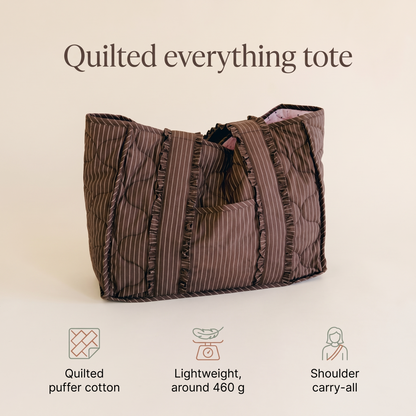 Little Teekie Quilted Nappy Tote | Puffer Cotton, Lightweight Baby Bag – Cocoa Pinstripe – key features