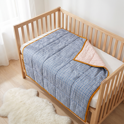 Little Teekie Linen Double-Sided Cot Quilt | Pre-Washed 100x120cm – Terracotta / Oat – lifestyle hero