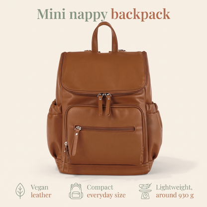 Little Teekie Mini Nappy Backpack | Compact Vegan Leather Baby Bag – Chestnut – key features