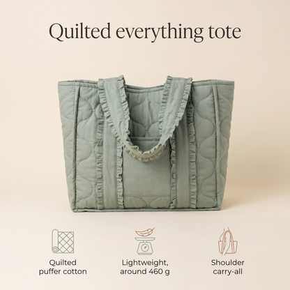 Little Teekie Quilted Nappy Tote | Puffer Cotton, Lightweight Baby Bag – Sage – key features
