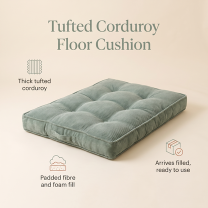 Little Teekie Corduroy Tufted Floor Cushion | Kids Floor Pillow 60cm, Filled – Sage – key features