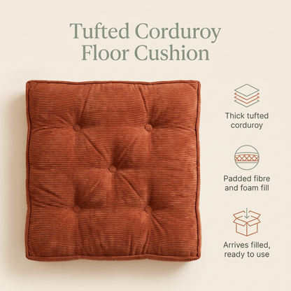 Little Teekie Corduroy Tufted Floor Cushion | Kids Floor Pillow 60cm, Filled – Terracotta – key features
