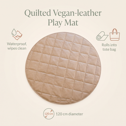 Little Teekie Vegan Leather Quilted Round Play Mat | Waterproof 120cm with Tote – Tan – key features