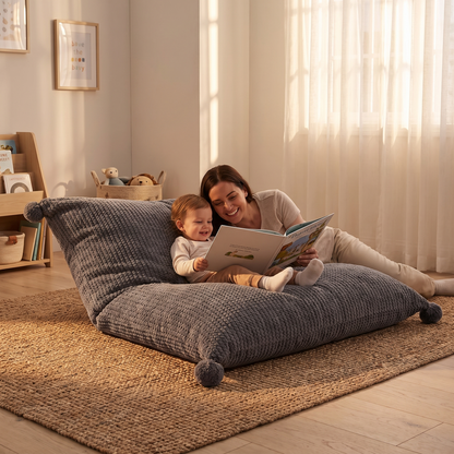 Little Teekie Giant Kids Bean Bag Floor Pillow Cover | Waffle Cord 90x70cm, Machine Washable – Charcoal – styled in a playroom