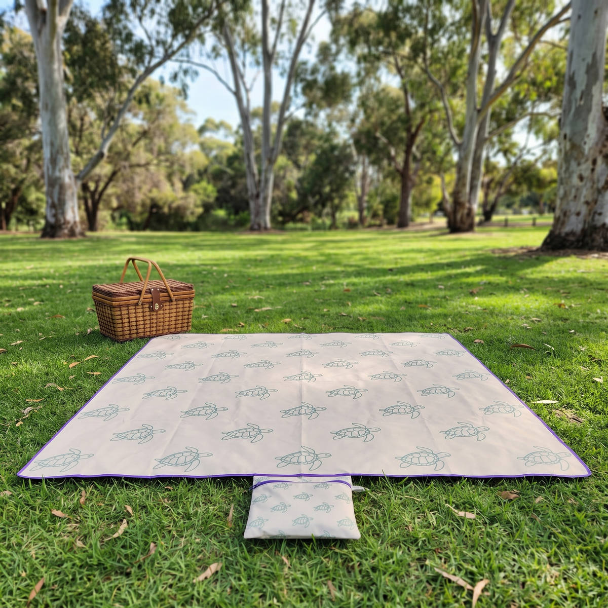 Little Teekie Kids Sand-Free Beach Mat | Compact 1.8x1.8m Reversible, 600g – Turtle Print – lifestyle hero