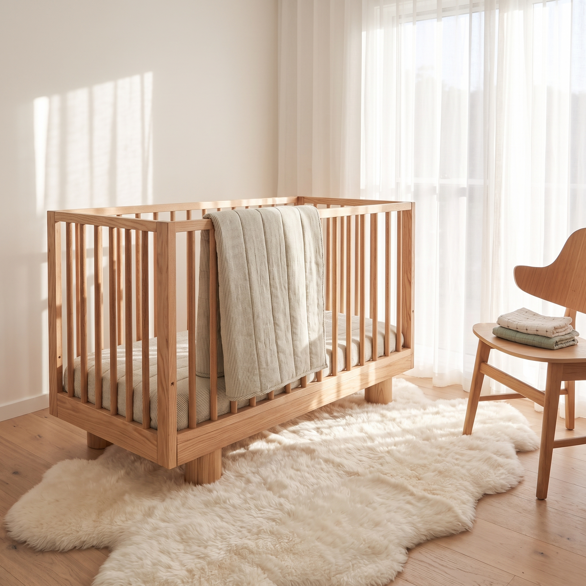 Little Teekie Linen Cot Quilt & Play Mat 2-in-1 | French Linen 100x120cm – Natural – styled in a living room