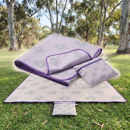 Little Teekie Kids Sand-Free Beach Mat | Compact 1.8x1.8m Reversible, 600g – Turtle Print – key features
