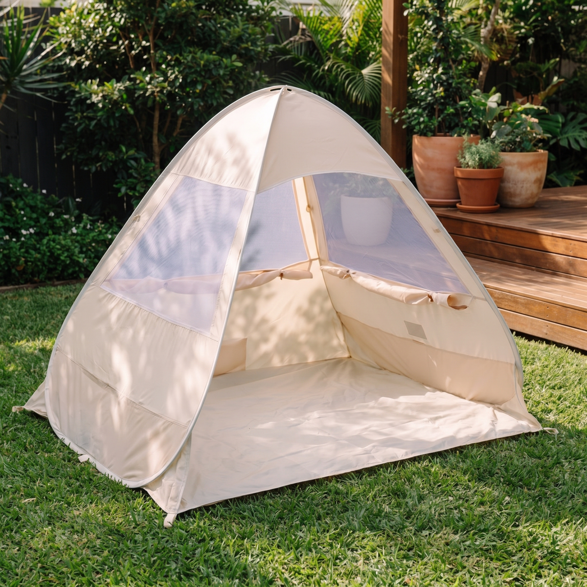 Little Teekie Pop-Up Baby Beach Tent | UPF 50+ with Mesh Sides & Sand Pockets – Sand – lifestyle hero