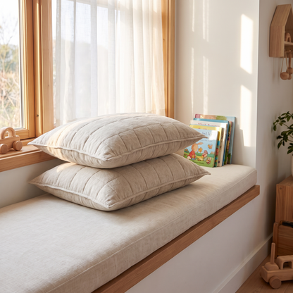 Little Teekie Quilted Linen Pillowcase Pair | Standard 50x73cm, Cotton Fill – Natural – styled in a kids' bedroom