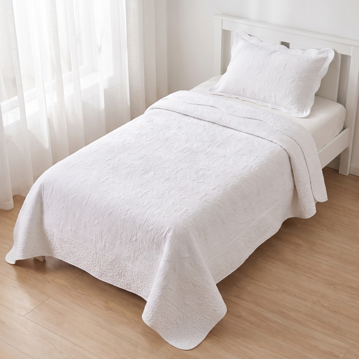 Little Teekie Quilted Cotton Coverlet Set | King Single 195x235cm with Pillowcase – Antique White – lifestyle hero