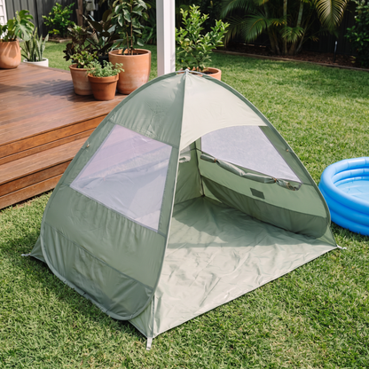 Little Teekie Pop-Up Baby Beach Tent | UPF 50+ with Mesh Sides & Sand Pockets – Sage – styled at the beach