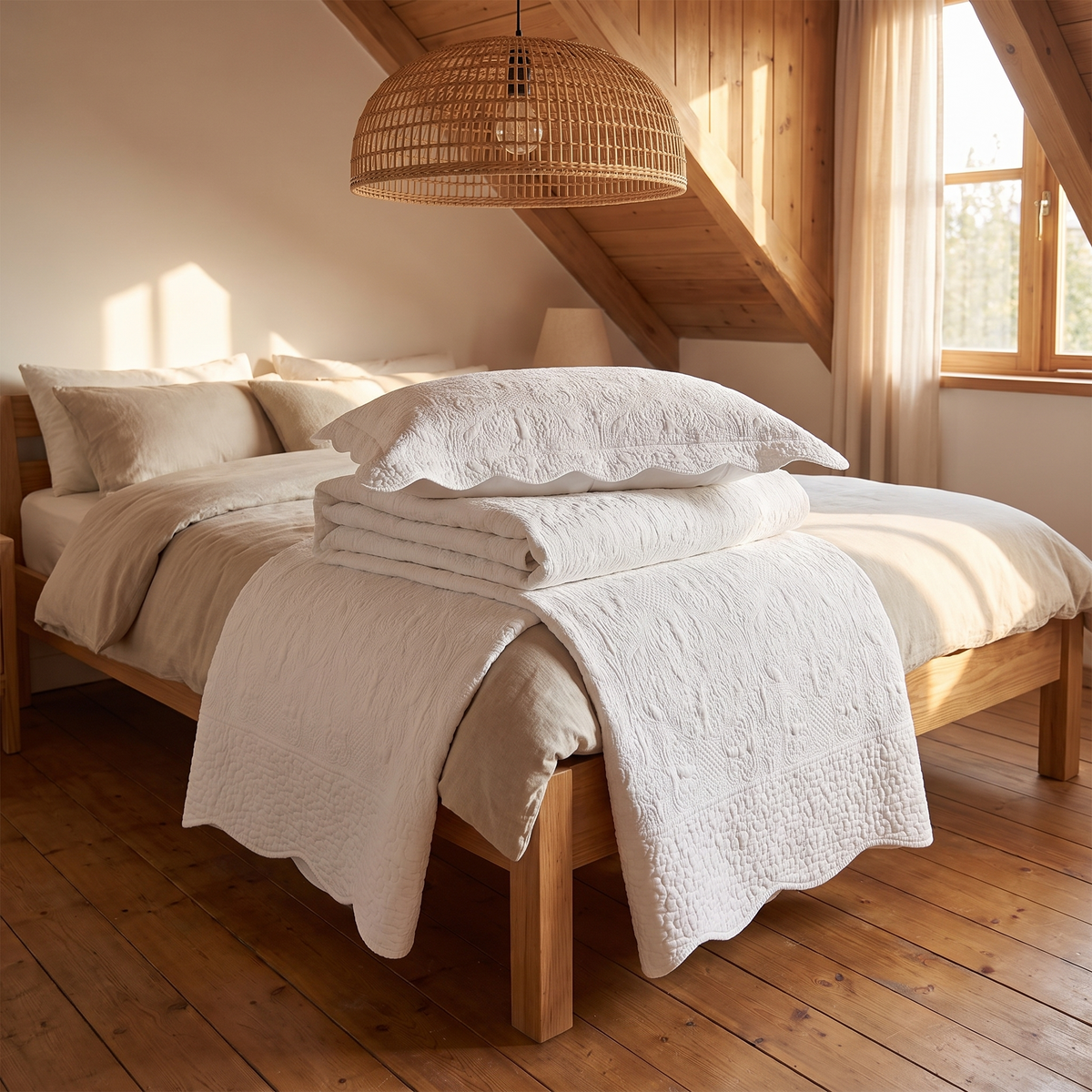Little Teekie Quilted Cotton Coverlet Set | King Single 195x235cm with Pillowcase – Antique White – styled in a kids' bedroom