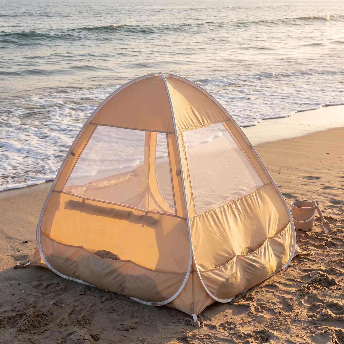 Little Teekie Pop-Up Baby Beach Tent | UPF 50+ with Mesh Sides & Sand Pockets – Gingham – styled at the beach