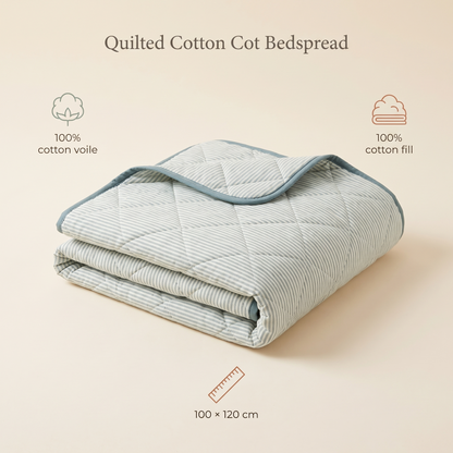 Little Teekie Quilted Cotton Cot Bedspread | Kids Quilt 100x120cm, Cotton Fill – Sage Stripe – key features