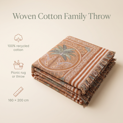 Little Teekie Woven Cotton Picnic Rug & Family Throw | Recycled Cotton 160x200cm – Terracotta Stripe – key features
